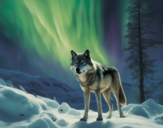Mystical Encounters: The Enigmatic Wolf Amidst the Northern Lights