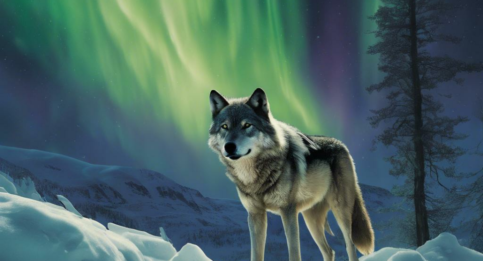 Mystical Encounters: The Enigmatic Wolf Amidst the Northern Lights