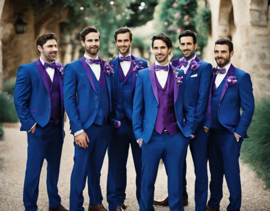 Shades of Elegance: Blue and Purple Wedding Groomsmen